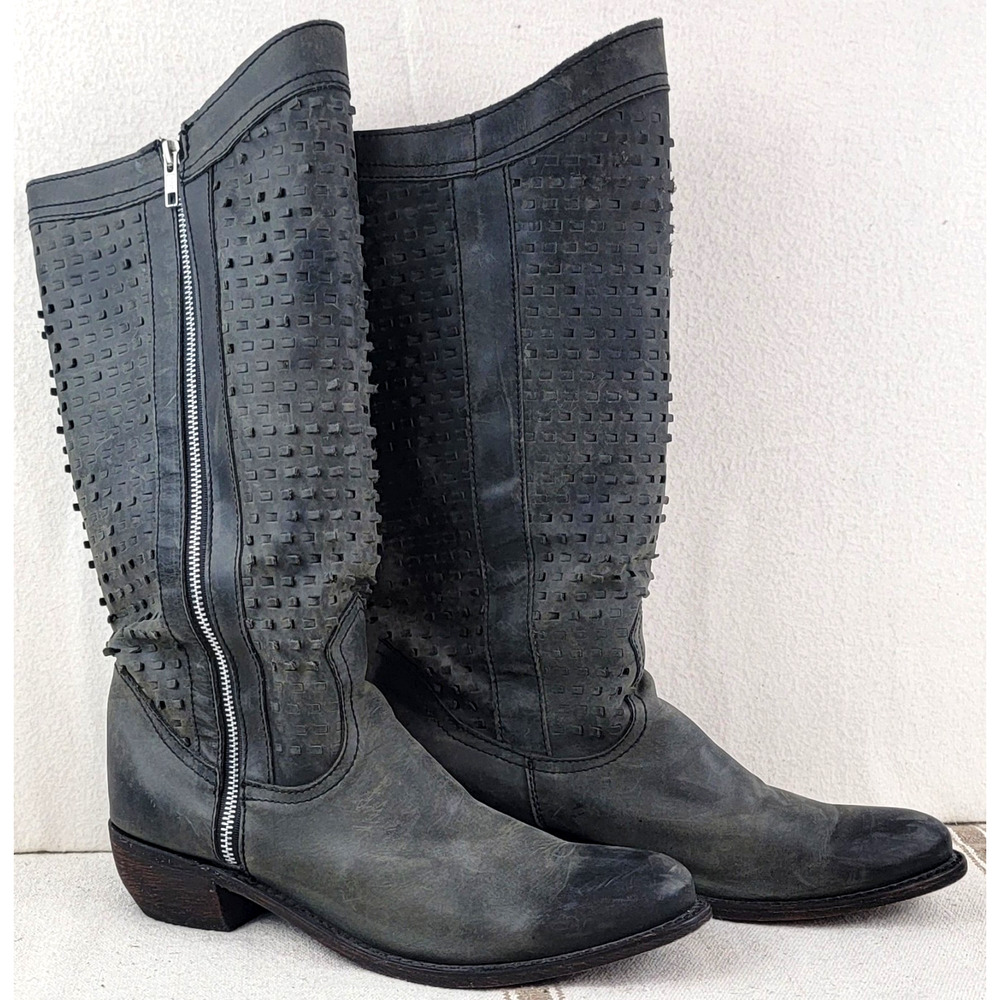 Independent Boot Co Distressed Leather Tall Moto Boho Boots Size 10